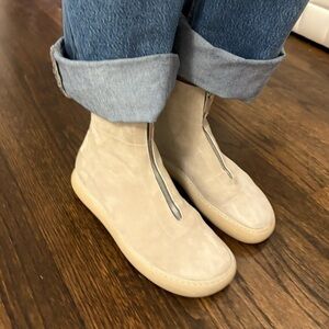 Fausto Santini Cream Suede Round Toe Boots with Zipper